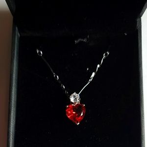 Sterling Silver Garnet Heart Pendant Necklace